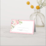 Tarjeta De Asiento Elegant Pink Garden Flowers Bridal Shower<br><div class="desc">Complete your tablescape with this elegant blush floral bridal shower table number tent card. Featuring soft watercolor peonies in romantic pink tones with delicate greenery accents, this folded design adds a refined and feminine touch to each place setting. The subtle blush border frames the minimalist script beautifully, creating a cohesive...</div>