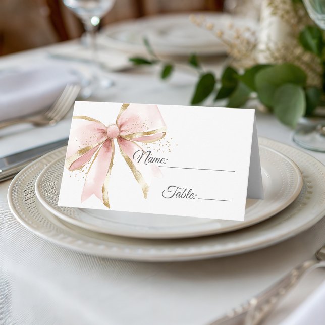 Tarjeta De Asiento Elegant Pink & Gold Coquette Bow  (Elegant Coquette Pink and Gold Bow Place card decoration table)