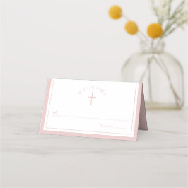 Tarjeta De Asiento Elegant Pink Religious Girl Baptism