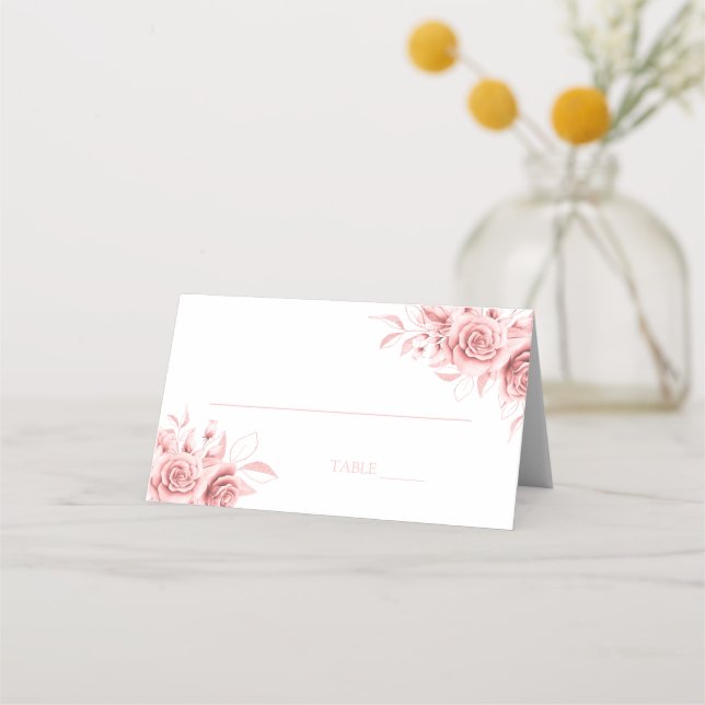 Tarjeta De Asiento Elegant Rose Gold Glitter Floral  (Anverso)