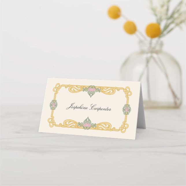 Tarjeta De Asiento Elegant Sage Green and Gold Art Nouveau (Anverso)