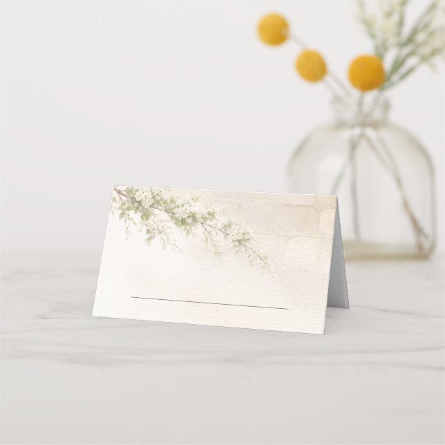 Tarjeta De Asiento Elegant Stone & Floral Wedding Folded Place Card (Anverso)