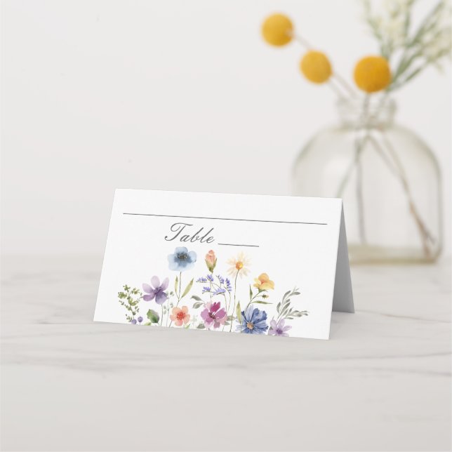 Tarjeta De Asiento Elegant Watercolor Wildflowers Spring Wedding (Anverso)