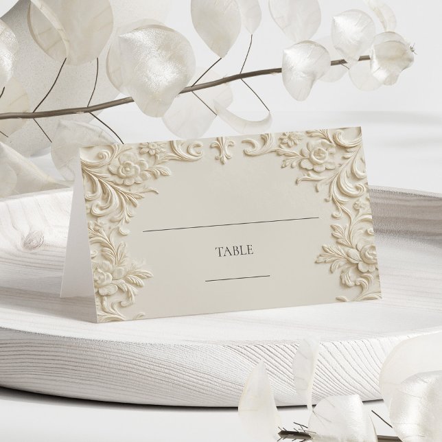 Tarjeta De Asiento Elegant Write In Ivory Floral Embossed Table (Elegant Write In Ivory Floral Embossed Table Place Card)