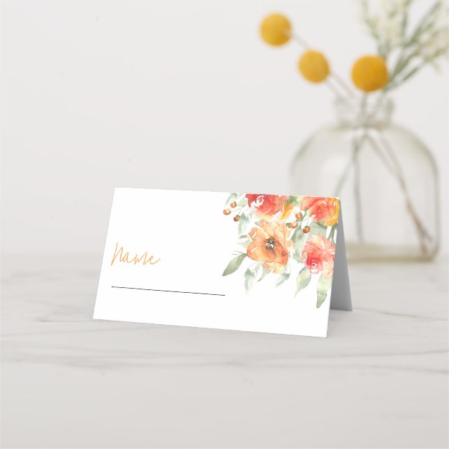 Tarjeta De Asiento Elegante acuarela Apricot Floral (Anverso)