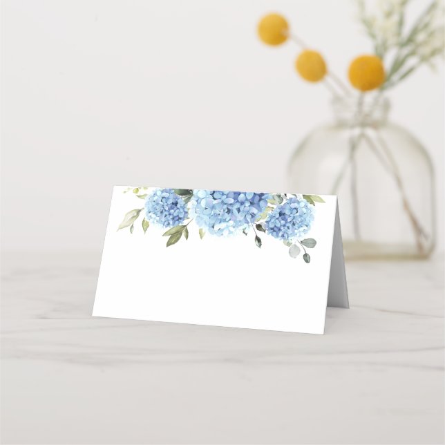 Tarjeta De Asiento Elegante acuarela azul Hydrangea Boda (Anverso)