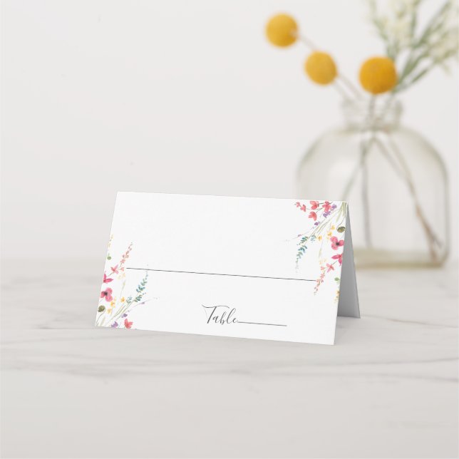 Tarjeta De Asiento Elegante acuarela Boda de flores silvestres (Anverso)