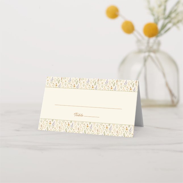 Tarjeta De Asiento Elegante acuarela Boda Floral de flores silvestres (Anverso)