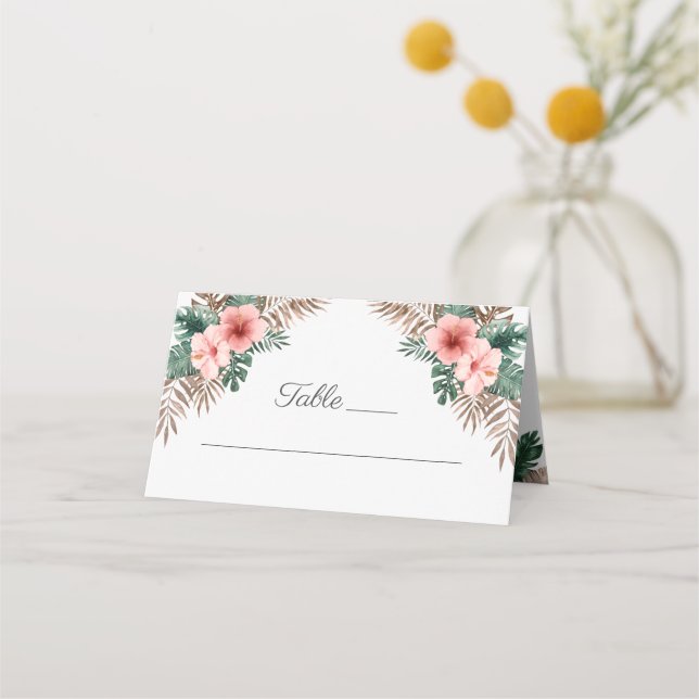 Tarjeta De Asiento Elegante acuarela Boda tropical floral (Anverso)