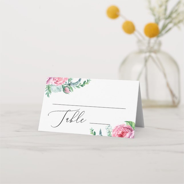 Tarjeta De Asiento Elegante acuarela boho rosa floral jardín boda (Anverso)