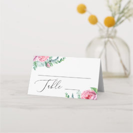 Tarjeta De Asiento Elegante acuarela boho rosa floral jardín boda