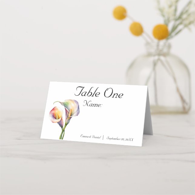 Tarjeta De Asiento Elegante acuarela Calla Lilies Romántico Floral (Anverso)