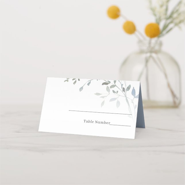 Tarjeta De Asiento Elegante acuarela Dusty Blue Floral Place Card (Anverso)