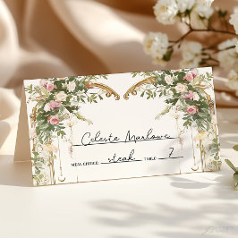 Tarjeta De Asiento Elegante acuarela Floral Oro plegado
