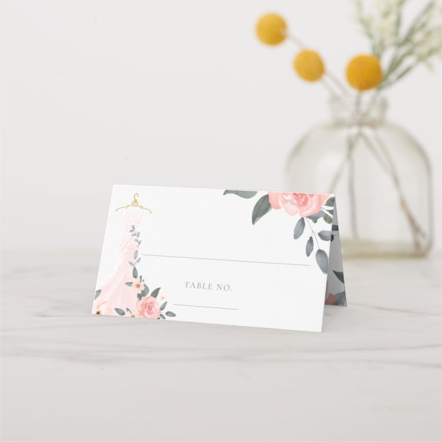 Tarjeta De Asiento Elegante acuarela Floral Rosa Boda (Anverso)