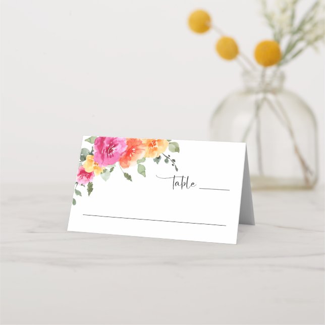 Tarjeta De Asiento Elegante acuarela Flores Brillantes Boda Floral
