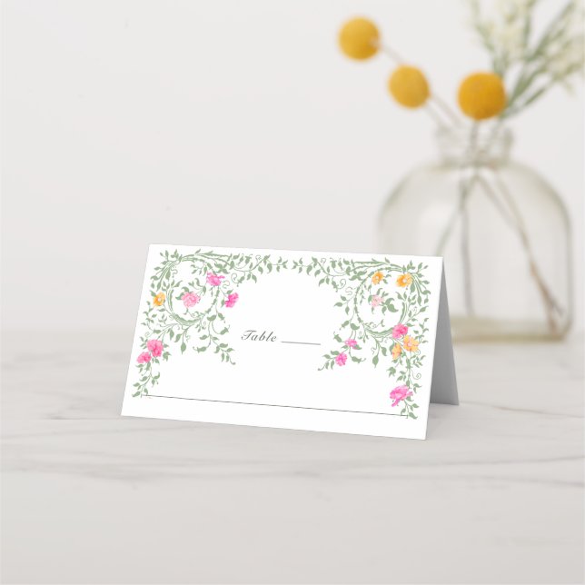 Tarjeta De Asiento Elegante acuarela Flores salvajes Boda floral (Anverso)