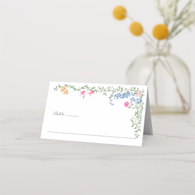 Tarjeta De Asiento Elegante acuarela Flores salvajes Boda floral (Anverso)