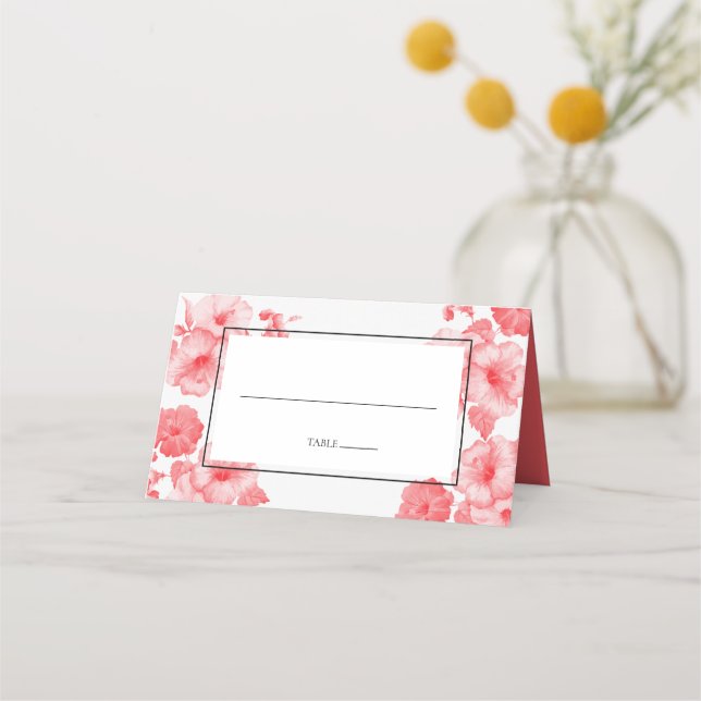 Tarjeta De Asiento Elegante acuarela Hibiscus Boda Place Card (Anverso)