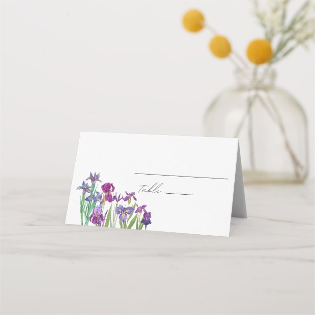 Tarjeta De Asiento Elegante acuarela Iris floral boda (Anverso)