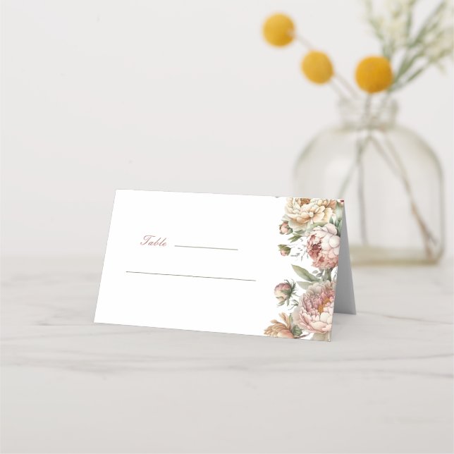 Tarjeta De Asiento Elegante acuarela Peonies Boda Place Card (Anverso)