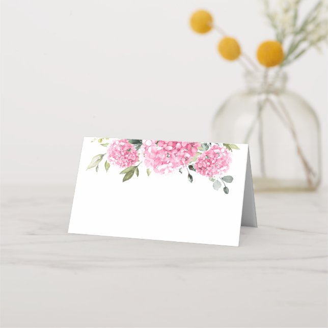 Tarjeta De Asiento Elegante acuarela rosa Rubor Hydrangea Boda (Anverso)