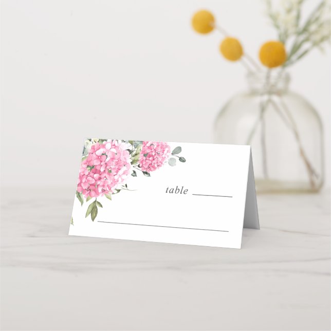 Tarjeta De Asiento Elegante acuarela rosa Rubor Hydrangea Boda (Anverso)