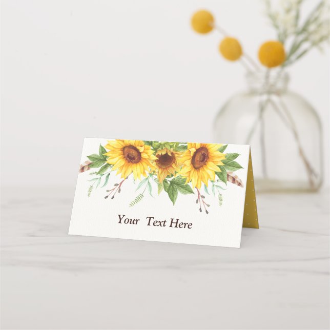 Tarjeta De Asiento Elegante acuarela Sunflowers Rústico Boho Boda (Anverso)