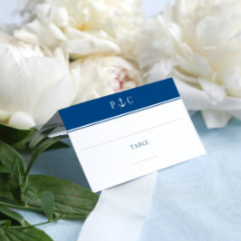 Tarjeta De Asiento Elegante Ancla Náutica Monograma Marina Azul