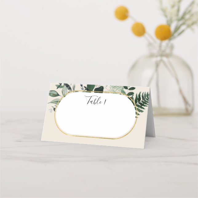 Tarjeta De Asiento Elegante arco moderno beige con vegetación botánic (Anverso)
