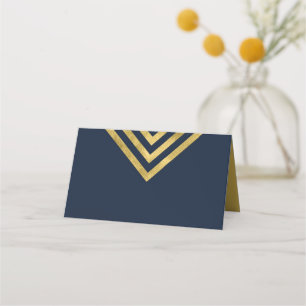 Tarjeta De Asiento Elegante azul oscuro y falso oro geométrico