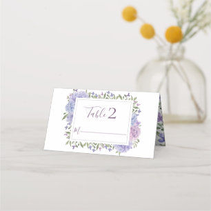 Tarjeta De Asiento Elegante azul polvoriento y floral acuarela lila