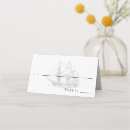 Tarjeta De Asiento Elegante Barco Náutico Vintage Blanco Boda