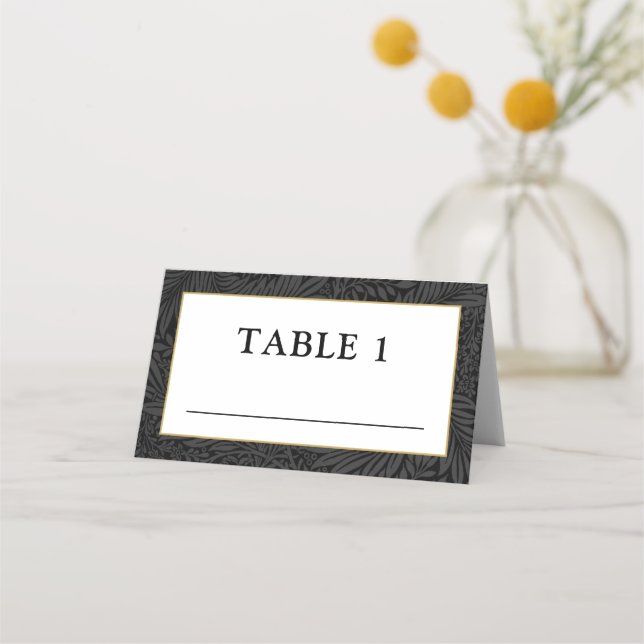 Tarjeta De Asiento Elegante blanco dorado negro botánico (Anverso)