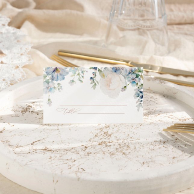 Tarjeta De Asiento Elegante Blue Hydrangea y Rosa Boda de Rubor (Subido por el creador)
