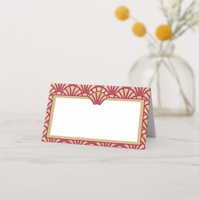 Tarjeta De Asiento Elegante Boda Art Deco de Cranberry Gold (Anverso)