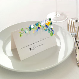 Tarjeta De Asiento Elegante boda azul blanco amarillo floral