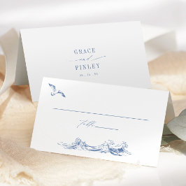 Tarjeta De Asiento Elegante Boda Azul Chic Costero