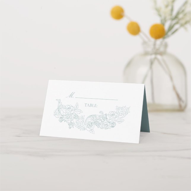 Tarjeta De Asiento Elegante Boda azul turbio (Anverso)