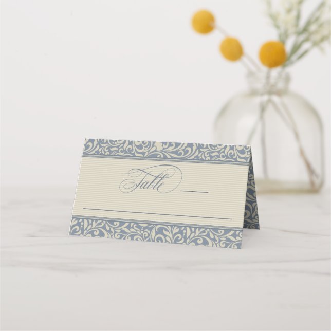 Tarjeta De Asiento Elegante Boda azul y beige (Anverso)