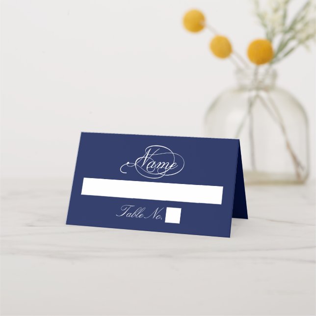 Tarjeta De Asiento Elegante Boda Azul Y Blanco De La Marina (Anverso)