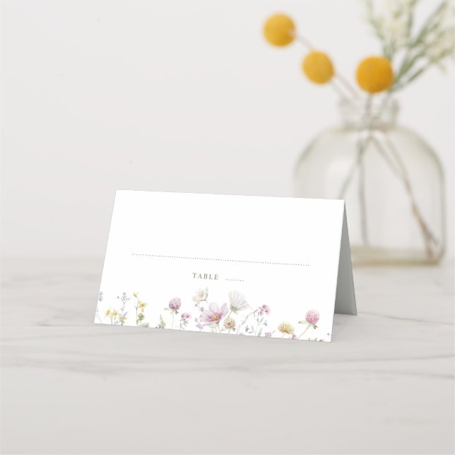 Tarjeta De Asiento Elegante Boda Botánico de Flor Silvestre Soft Past (Anverso)
