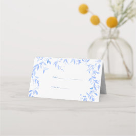 Tarjeta De Asiento Elegante Boda botánico floral azul francés