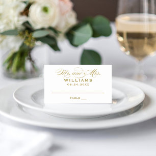 Tarjeta De Asiento Elegante Boda Caligrafía Mr y Mrs en Oro