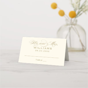 Tarjeta De Asiento Elegante Boda Caligrafía Sr Sra Marfil Oro