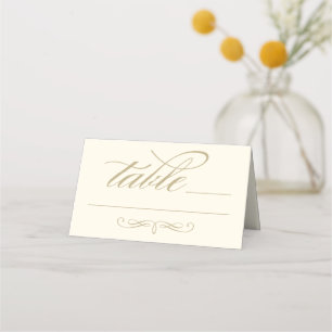 Tarjeta De Asiento Elegante Boda con Caligrafía en Marfil y Dorado