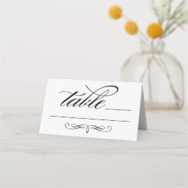 Tarjeta De Asiento Elegante Boda con Letra Caligráfica Negra sobre Bl