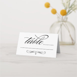 Tarjeta De Asiento Elegante Boda con Letra Caligráfica Negra sobre Bl