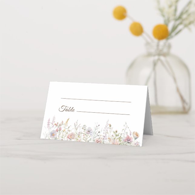 Tarjeta De Asiento Elegante Boda de acuarela de flores silvestres dob (Anverso)