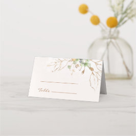 Tarjeta De Asiento Elegante Boda de acuarela de hojas de oro